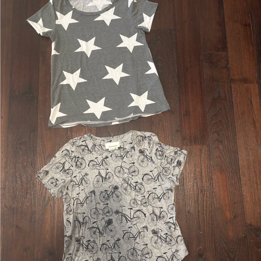 Anthropologie Small Gray Bicycle Print T-Shirt